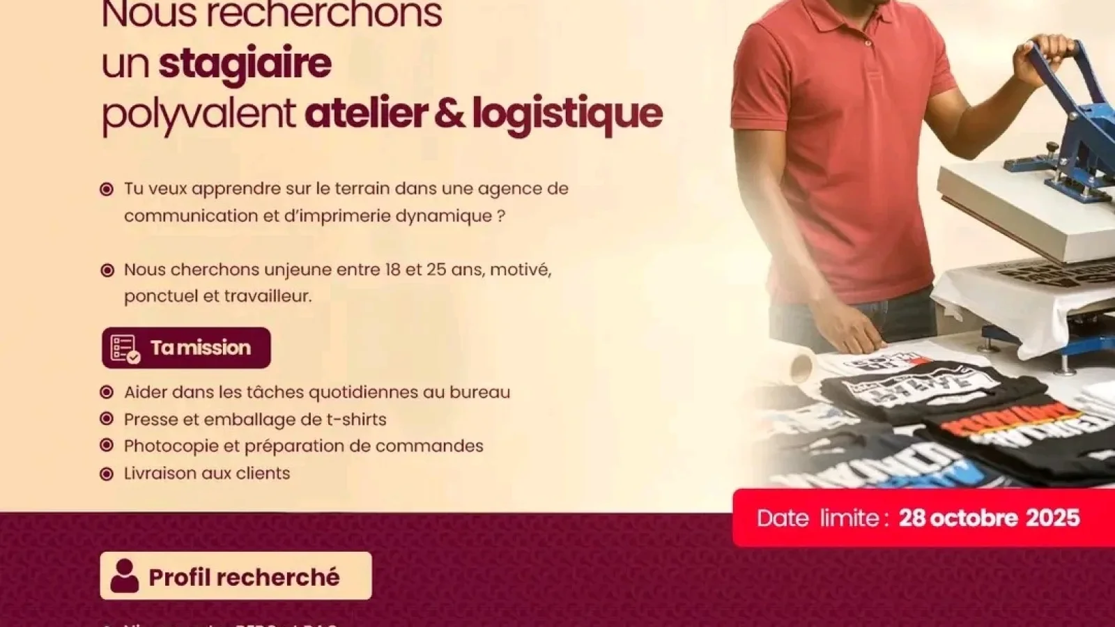 Stagiaire Polyvalent(e) Atelier et Logistique — photo 1