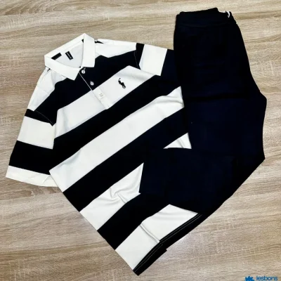 Ensemble Premium Polo Rayé Jogger Noir